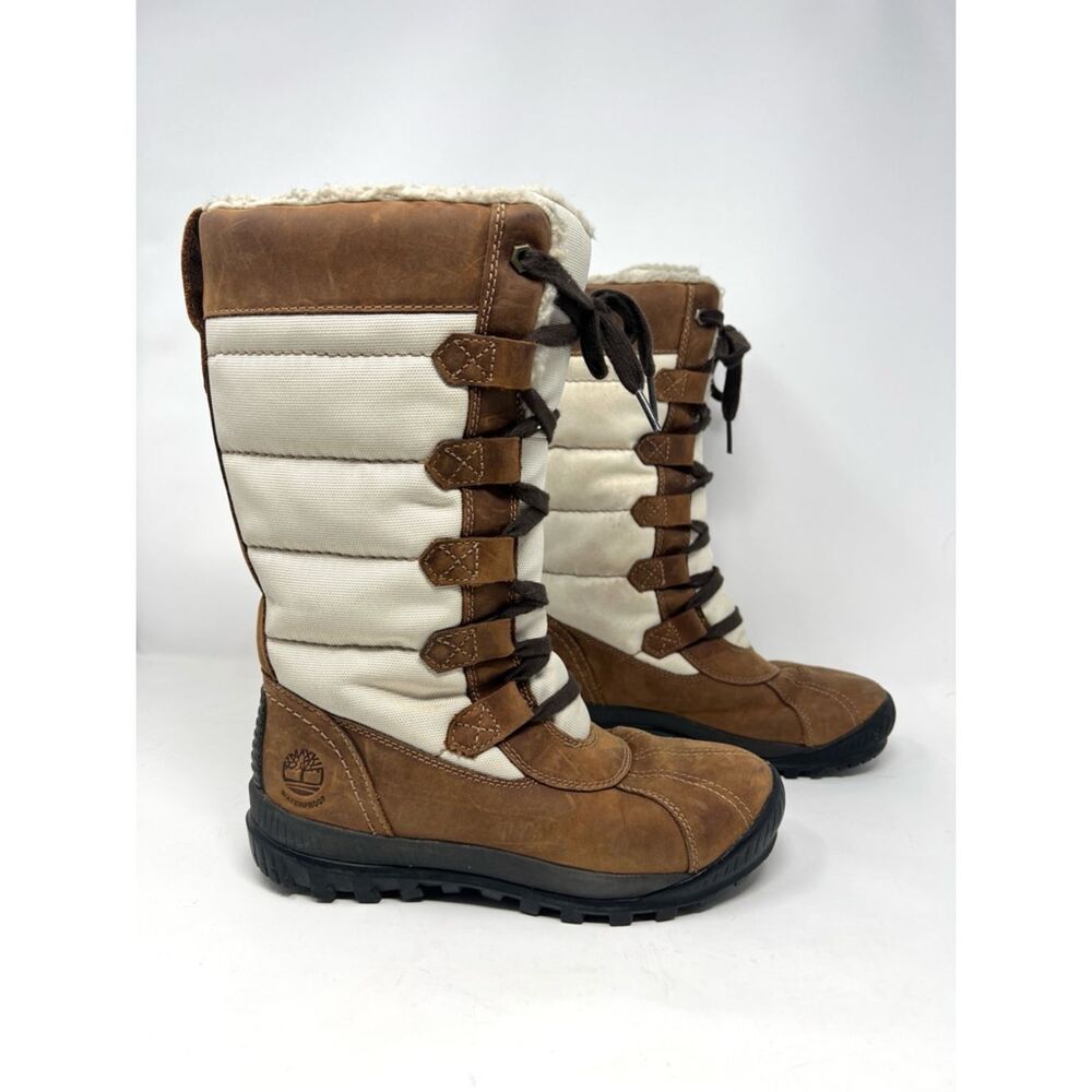 Timberland Mt. Hayes Tall Waterproof Winter Boots Brown Cream Leather Nylon 6